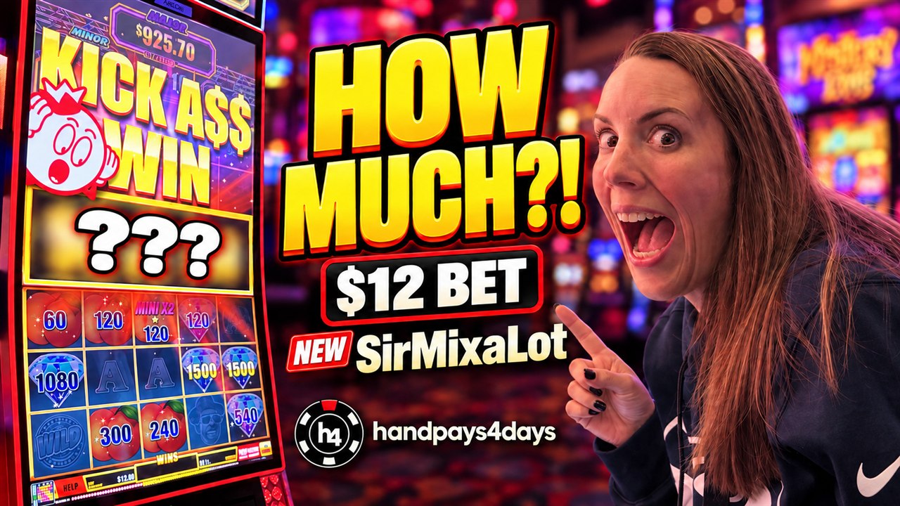 Amy reacting to SirMixaLot Cherries at Quil Ceda Creek, with the suspense headline How Much and a $12 bet